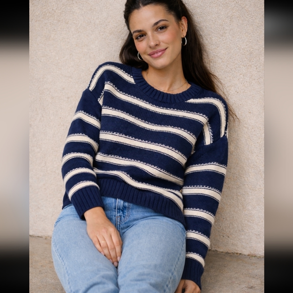 Nwt AEO Navy and Cream Striped Sweater Sz L